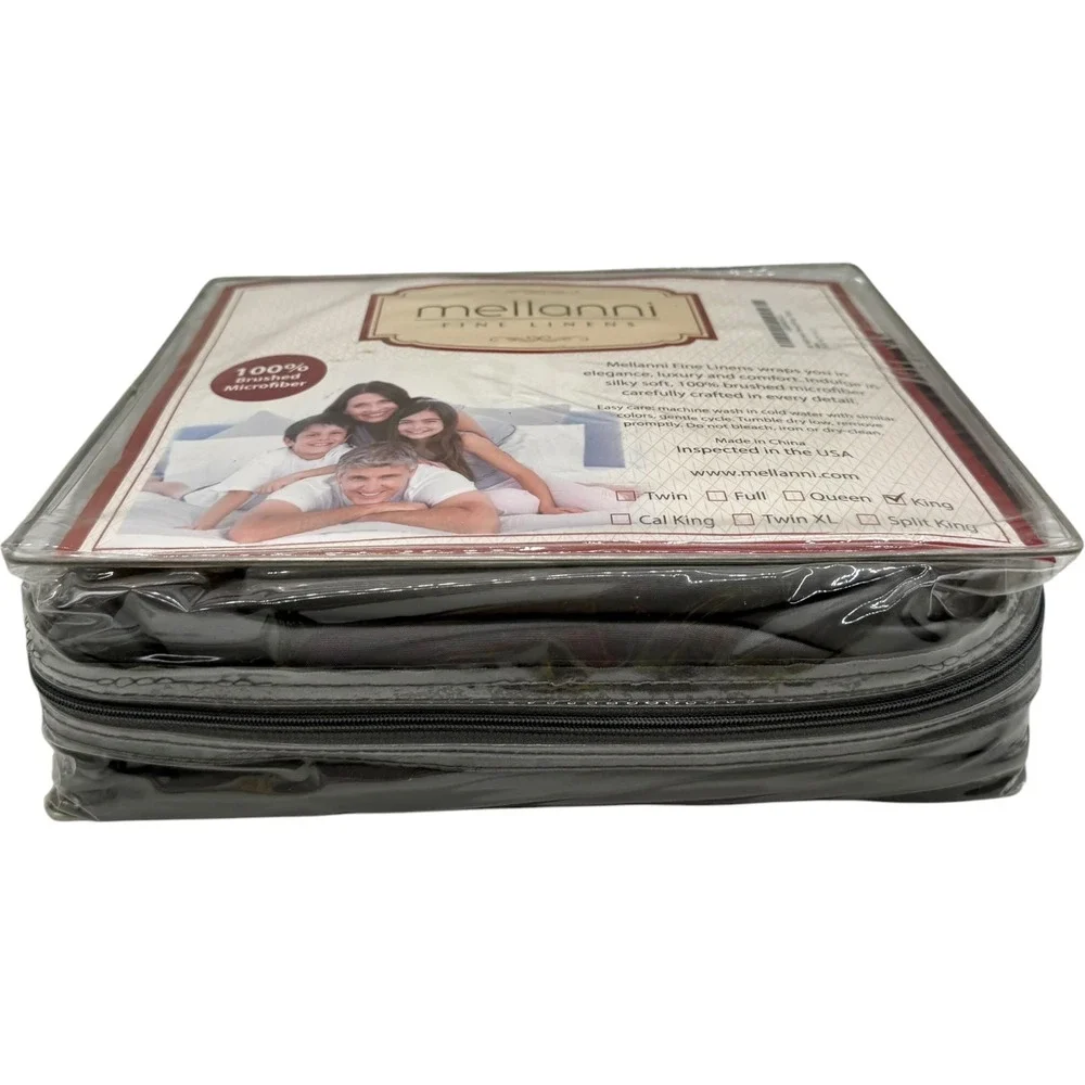 Mellanni 1800 Bed Sheet Set King Gray Brushed Microfiber‎ Deep Pocket New